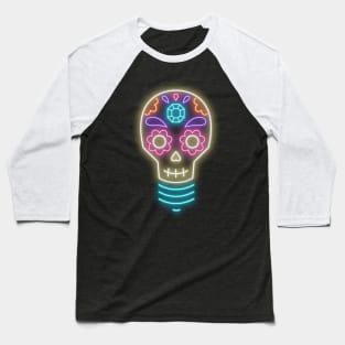 Neon sugar skull lightbulb Baseball T-Shirt